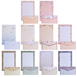 10 Sets 10 Colors Paper Envelopes & Letter Papers, Floral Pattern, Rectangle, Mixed Color, 8.7~21x14.3~16.5x0.01~0.03cm, 9pcs/set, 1set/color