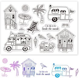 GLOBLELAND Vacation House Silicone Clear Stamps Ice Cream Cart Beach Summer Transparent Stamps for Birthday Valentine's Day Cards Making DIY Scrapbooking Photo Album Decoration Paper Craft