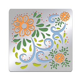 BENECREAT Flower Pattern Metal Stencil, 6x6 inch Stainless Steel Reusable Flowers and Polka Dots Drawing Template Stencils for Wood Burning, Engraving, Pyrography, Card Making