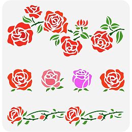 FINGERINSPIRE Rose Border Stencil 11.8x11.8 inch Hollow Out Rose Flowers Craft Stencil Reusable Vine Floral Leaf Wall Border Stencil Plastic PET Plant Stencil Template for DIY Scrapbook, Photo Album