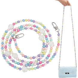 WADORN Acrylic Bead Bag Chain Handle, 53.9 Inch Colorful Bead Purse Chain Strap Rainbow Color Bead Bag Chain Replacement Handbag Strap with Metal Buckles for DIY Purse Bag Making Accessories