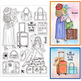 GLOBLELAND Fashion Women Travel Lady Bag Trunk Transparent Clear Stamps Vacation Embossing Stamp Sheets Silicone Clear Stamps Seal for DIY Scrapbooking and Card Making Paper Craft Decor