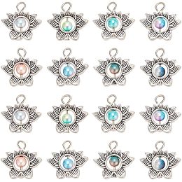 Arricraft 32 Pcs Flower Pearl Charm, Zinc Alloy Lotus Pearl Pendant with Antique Silver Plant ABS Plastic Imitation Pearl Beads Charm for DIY Necklace Earring Jewelry Making