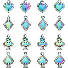 CHGCRAFT 16Pcs 4 Style Poker Suit Charms Rack Plating Rainbow Color Alloy Pendants Spade Alloy Charm Heart Pendant Bulk for Personalized Jewelry Making, Length 14.5mm to 19mm