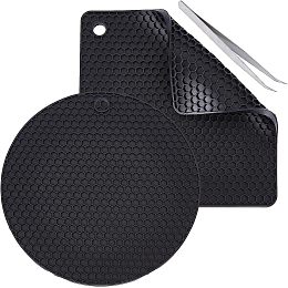 GORGECRAFT 2 Styles Silicone Doming Mats 18cm Round Square Resin Table Trivet Mats with Tweezer Heat Proof Black Honeycomb Rubber Pads Trays for Hot Pot Holder Coaster DIY Crafts Supplies