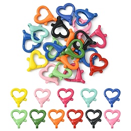 20Pcs Spray Painted Alloy Lobster Claw Clasps, Heart, Mixed Color, 20x16.5x4.5mm, Hole: 2mm, inner diameter: 12x6mm