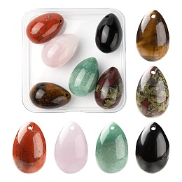 Arricraft 6Pcs 6 Style Natural Mixed Gemstone Pendants, Easter Egg Stone, 31x20x20mm, Hole: 2mm, 1pc/style