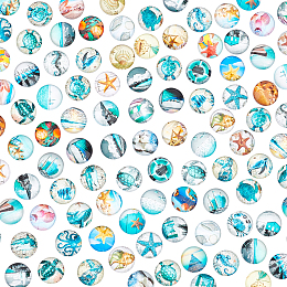 PandaHall Elite Glass Cabochons, Half Round with Marine Organism Pattern, Mixed Color, 12x4mm, 100pcs/bag, 1bag/box