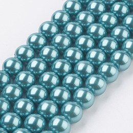 Honeyhandy Eco-Friendly Dyed  Glass Pearl Round Bead Strands, Cotton Cord Threaded, Deep Sky Blue, 8mm, Hole: 0.7~1.1mm, about 52pcs/strand, 15 inch