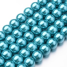 Honeyhandy Eco-Friendly Dyed Glass Pearl Round Bead Strands, Cotton Cord Threaded, Deep Sky Blue, 8mm, Hole: 1.2~1.5mm, about 52pcs/strand, 15 inch