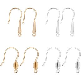 Arricraft 8 Pairs Fish Earring Hooks, 2 Styles Platinum & Golden Earring Hooks with Horizontal Loops Brass Ear Wires Jewelry Findings Parts for DIY Jewelry Making