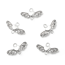 Tibetan Style Alloy Heart with Wing Connector Charms, Antique Silver, 13x23.5x4mm, Hole: 2.5mm