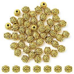 Honeyhandy Tibetan Style Alloy Beads, Cadmium Free & Lead Free, Drum with Flower, Antique Golden, 6x6mm, Hole: 2mm