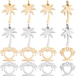 DICOSMETIC 16pcs 2 Styles 2 Colors Coconut Tree Charms Stainless Steel Coconut Palm Charms with Jump Rings Stamping Blank Tree Charms Beach Style Pendants for Jewelry Making,Hole:1.5mm