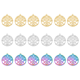 DICOSMETIC 18Pcs 3 Colors Tree of Life Pendant Stainless Steel Hollow Flat Round Charm Golden and Rainbow Color Moon Phase Charms for DIY Necklaces Bracelet Jewellery Making Accessory, Hole: 2mm