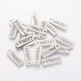 Honeyhandy 201 Stainless Steel Pendants, Rectangle with Word Happy, Stainless Steel Color, 17x6x1mm, Hole: 1.5mm