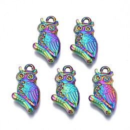 Rainbow Color 304 Stainless Steel Pendant Rhinestone Settings, Cadmium Free & Nickel Free & Lead Free, Owl, Multi-color, Fit For 1.4mm Rhinestone, 20x10.5x3mm, Hole: 1.6~1.8mm