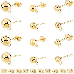 UNICRAFTALE 30pcs 3 Sizes Gold Ball Stud Earring Stud Earring Findings with Loop and Ear Nut Stainless Steel Earring Component for DIY Jewellery Making