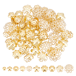 Unicraftale 100Pcs 10 Styles 304 Stainless Steel Bead Caps, Multi-Petal & 5-Petal & Apetalous, Flower, Golden, 4~8x1~3mm, Hole: 0.8~1.8mm, 10pcs/style