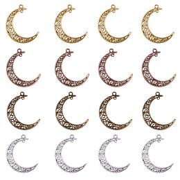 PandaHall Elite 40 pcs 4 Colors Tibetan Style Alloy Hollowed Moon Charms Pendant for Necklace Bracelet Jewelry DIY Craft Making, Antique Bronze/Antique Golden/Antique Silver/Red Copper