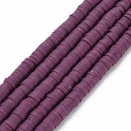 Honeyhandy Handmade Polymer Clay Bead Strands, Heishi Beads, Disc/Flat Round, Purple, 4x0.5~1mm, Hole: 1.5mm, about 320~447pcs/strand, 15.74~16.92 inch