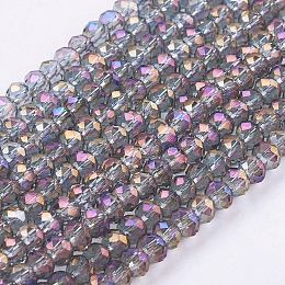 Honeyhandy Faceted Rondelle Electroplate Glass Beads Strands, Dark Violet, 3x2mm, Hole: 1mm, about 165~169pcs/strand, 15~16 inch(38~40cm)