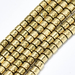 Honeyhandy Electroplate Non-magnetic Synthetic Hematite Beads Strands, Column, Real 18K Gold Plated, 3x2.5mm, Hole: 1mm, about 148~150pcs/strand, 15.75 inch(40cm)