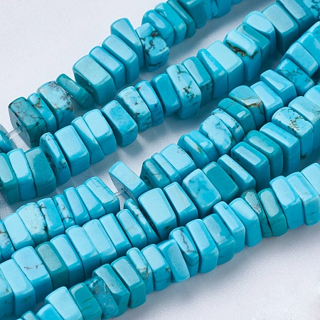 Arricraft Natural Xinjiang Howlite Beads Strands, Dyed, Square Heishi Beads, Cyan, 5x5x1.5~3mm, Hole: 1mm, about 76pcs/strand, 6.69 inches