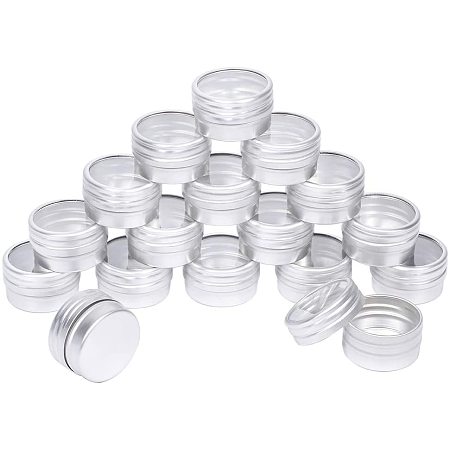 PH PandaHall 20 Pack 10ml Aluminium Tin Empty Slip Slide Round Tin Containers with Flat Top Lids for Lip Balm Makeup Face Cream Eye Shadow Jar Pot Bottle (10ml/0.34oz)
