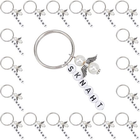 CHGCRAFT 30Sets Angel Favor Keychains with Thanks Tag Angel Pearl Keyring Baptism and Christening Guest Favors for The First Communion Baptism Party Favors