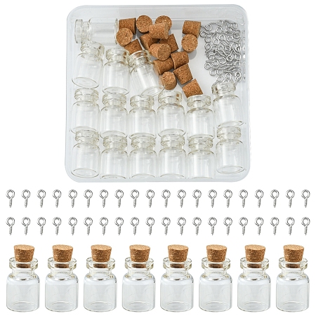 DIY Pendant Making Kits, include 16Pcs Mini Cute Small Glass Jar Glass Bottles, 40Pcs Iron Screw Eye Pin Peg Bails, Clear