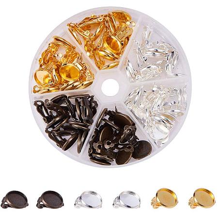 PH PandaHall 60 pcs 3 Colors 12mm(0.47 inch) Brass Clip on Earring Converter Flat Round Earring Trays with 60 pcs 12mm Clear Glass Cabochons for DIY Non Pierced Earring Jewelry Making