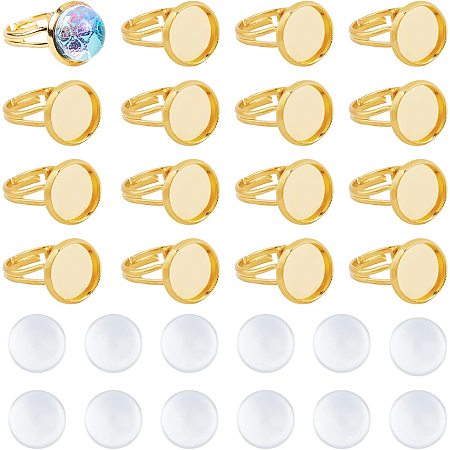 SUNNYCLUE 40 Set Adjustable Ring Blanks Kit Including 40Pcs Ring Blanks Settings Bezel Trays & 40Pcs Transparent Half Round Glass Cabochons for DIY Cabochon Rings Jewellery Making, Golden