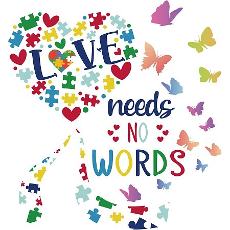 SUPERDANT Love Theme Decals Love Needs No Words Quote Butterfly Wall Decal Loving Heart Wall Stickers Decor Vinyl Wall Decor Stickers DIY Wall Art Wall Decals Sticker Decor