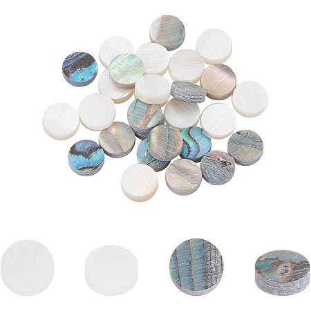 SUPERFINDINGS 30Pcs 6mm Abalone Inlay Dot 2 Style Shell Guitar Fingerboard Dots Natural Paua Round Fretboard Markers for Guitars Banjo Ukulele