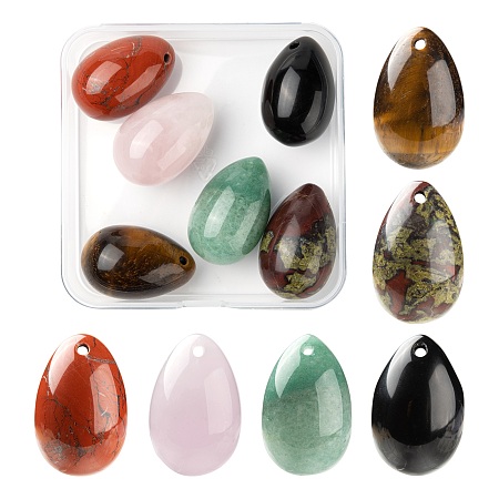 Arricraft 6Pcs 6 Style Natural Mixed Gemstone Pendants, Easter Egg Stone, 31x20x20mm, Hole: 2mm, 1pc/style