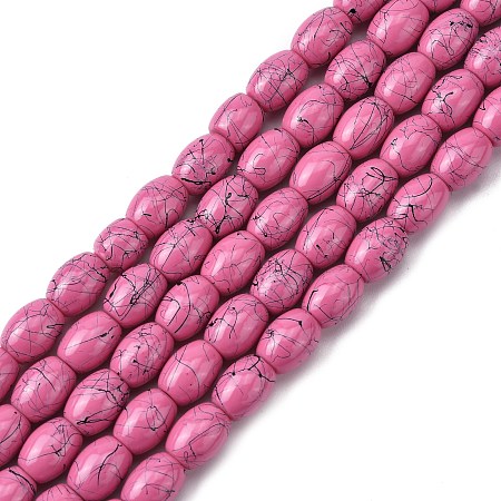 Honeyhandy Baking Painted Drawbench Glass Bead Strands, Oval, Camellia, 8x6~6.5mm, Hole: 1mm, about 100pcs/strand, 31.4 inch