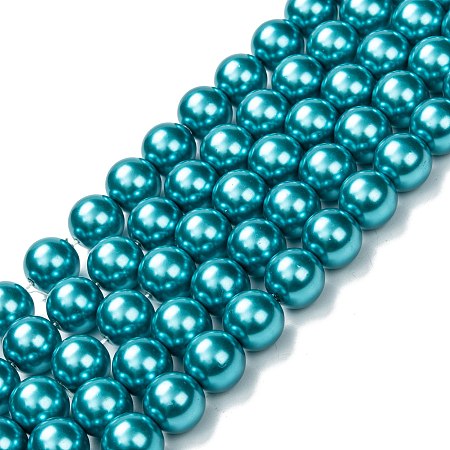 Arricraft Eco-Friendly Glass Pearl Bead Strands, Round, Dyed, Cotton Cord Threaded, Deep Sky Blue, 14mm, Hole: 1.2~1.5mm, about 30pcs/strand, 15.7 inch