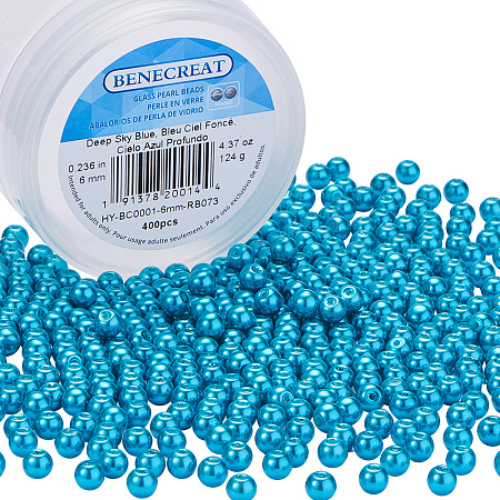 BENECREAT Environmental Dyed Glass Pearl Round Beads, DeepSkyBlue, 6mm, Hole: 1.2~1.5mm; about 400pcs/box