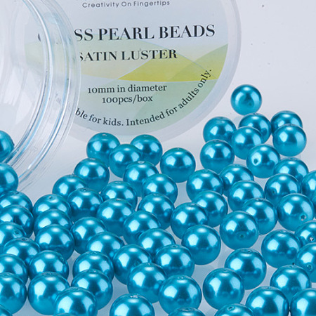 PandaHall Elite 10mm Sea Serpent Glass Pearl Tiny Satin Luster Round Loose Pearl Beads for Jewelry Making, about 100pcs/box