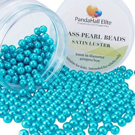 PandaHall Elite 6mm Sea Serpent Glass Pearls Tiny Satin Luster Round Loose Pearl Beads for Jewelry Making, about 400pcs/box