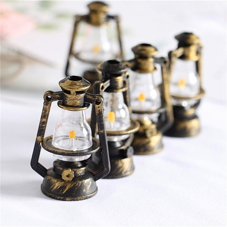 Honeyhandy Miniature Plastic Kerosene Lamp Display Decorations, for Dollhouse, Rectangle, Antique Bronze, 37x54mm