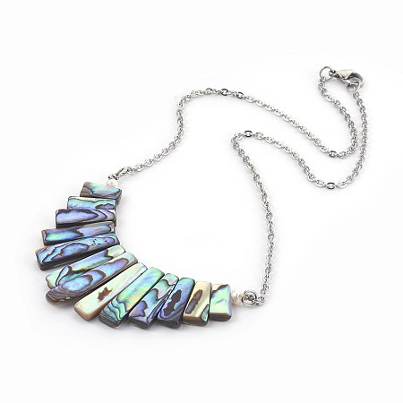Honeyhandy Natural Abalone Shell/Paua Shell Graduated Pendant Necklaces, with 304 Stainless Steel Rolo Chains, Rectangle, 15.94 inch(40.5cm)