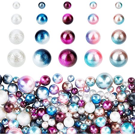 PandaHall Elite 1575pcs 5 Colors Round Pearl Beads, 4/6/8/10mm Acrylic Imitation Pearl Beads Rainbow No Hole Gradient Mermaid Pearl Beads for Vase Filler Craft Making Home Party Wedding Decor