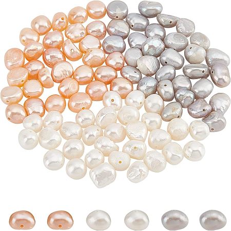 NBEADS 90 Pcs 5~7mm Natural Cultured Freshwater Pearl Beads, 3 Colors White Pink Grey Dyed Two Sides Polished Freshwater Pearl Loose Pearl Charms Beads for Craft Earring Bracelet Jewelry Making