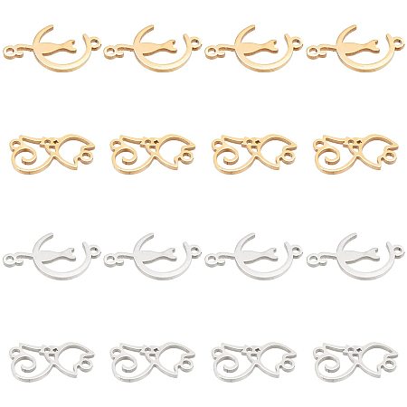 DICOSMETIC 16Pcs 4 Style Stainless Steel Kitty Cat Connectors Moon Cat Link Sitting Cat Silhouette Connectors Animal Link for Necklace Bracelet Earrings Making