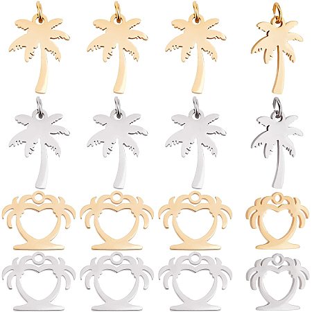 DICOSMETIC 16pcs 2 Styles 2 Colors Coconut Tree Charms Stainless Steel Coconut Palm Charms with Jump Rings Stamping Blank Tree Charms Beach Style Pendants for Jewelry Making,Hole:1.5mm