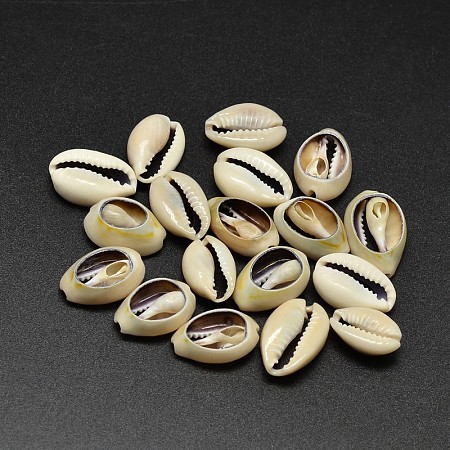 Honeyhandy Natural Cowrie Shell Beads, No Hole, Pale Goldenrod, 17~20x10~12x5~6mm