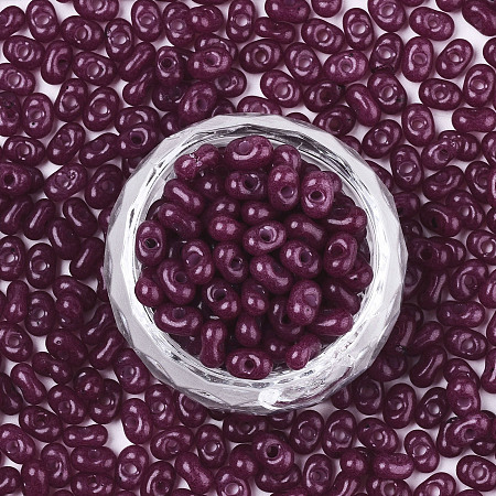 FGB Glass Seed Beads, Czech Glass Beads, Imitation Jade Peanut Beads, Purple, 6x3mm, Hole: 1.2mm, about 95pcs/10g