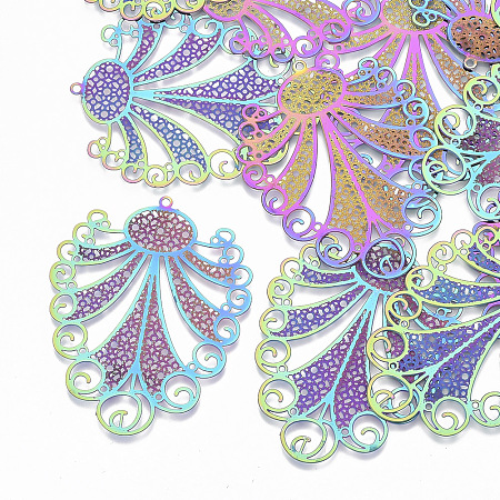 Nbeads  201 Stainless Steel Filigree Pendants, Etched Metal Embellishments, Multi-color, 47x37x0.3mm, Hole: 1.4mm